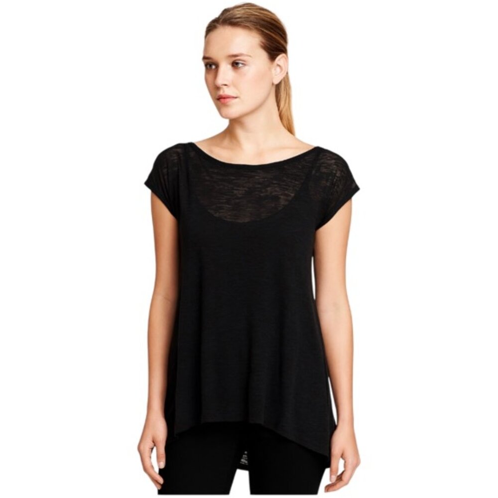 Alice +  Olivia XS Black High Low Boat Neck Burnout Tee NEW WITH TAGS